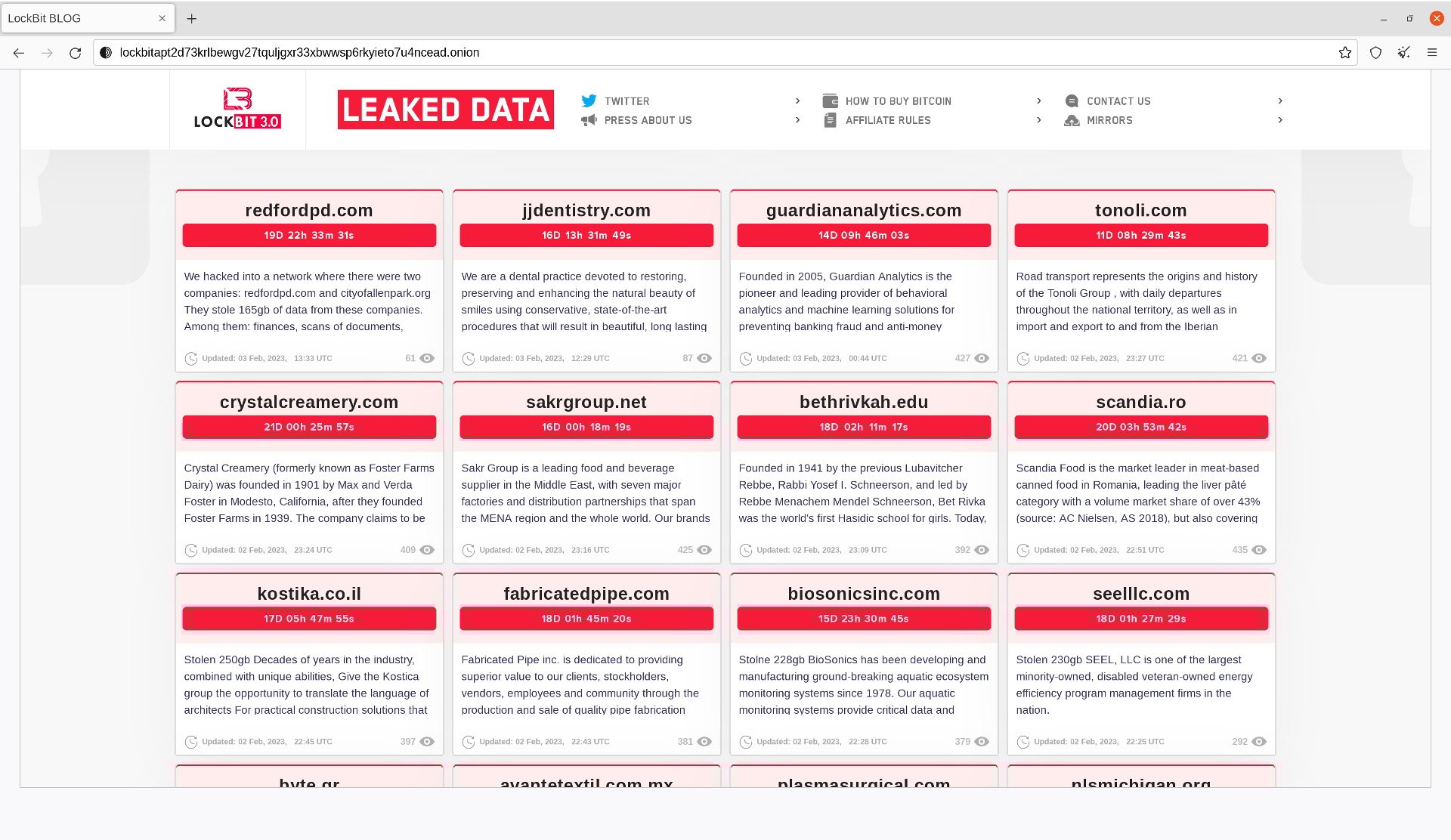 Screenshot of dark web